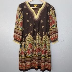 Lulumari Vintage Brown Size S Floral Multi-colored Long Sleeve Dress‎ Peasant